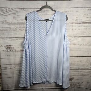 Glamour X Lane Bryant Womens Plus Size 28 Blue & White Striped Sleeveless Blouse